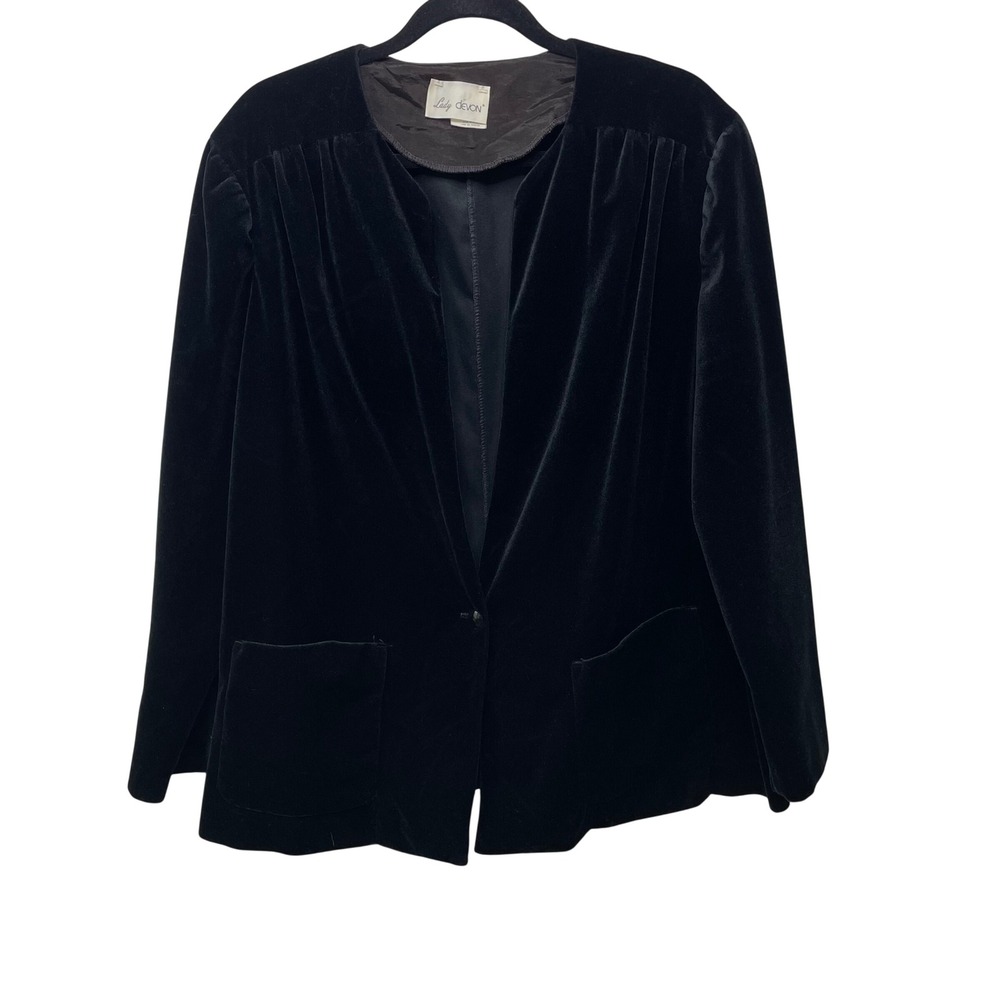 Lady Devon Vintage Black Velvet Blazer Jacket Plus Size 44 Union Made USA Goth‎